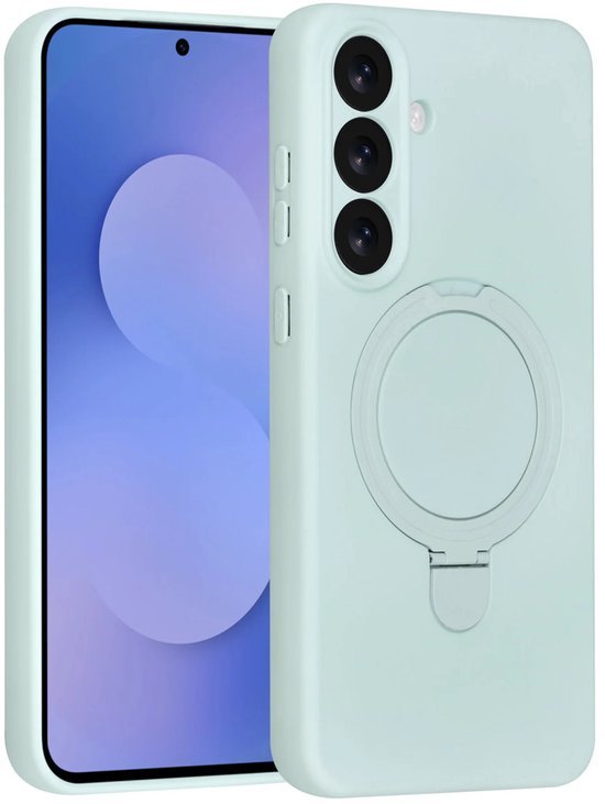 Samsung Galaxy S25 Hoesjes Schokbestendige Siliconen Backcover met Ringstandaard - Mint Green-Ilumina Benelux