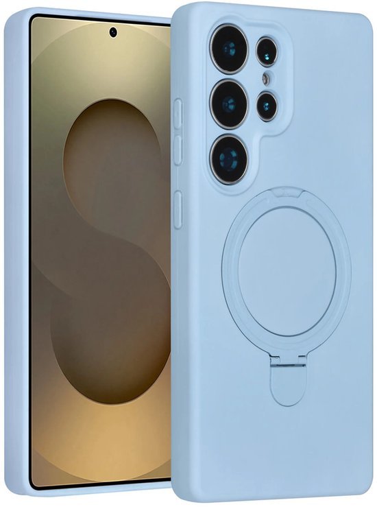 Samsung Galaxy S25 Ultra Hoesjes Schokbestendige Siliconen Backcover met Ringstandaard - Baby Blue-Ilumina Benelux