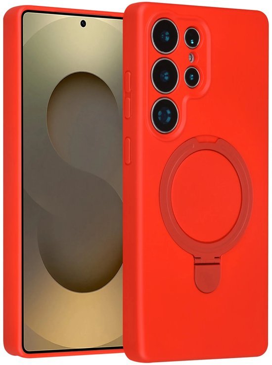 Samsung Galaxy S25 Ultra Hoesjes Schokbestendige Siliconen Backcover met Ringstandaard - Classic Red-Ilumina Benelux