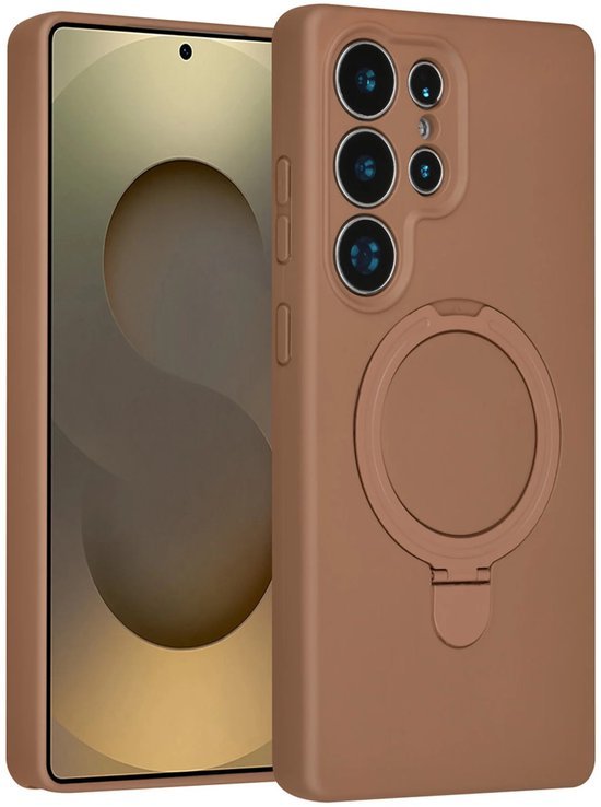 Samsung Galaxy S25 Ultra Hoesjes Schokbestendige Siliconen Backcover met Ringstandaard - Desert Brown-Ilumina Benelux