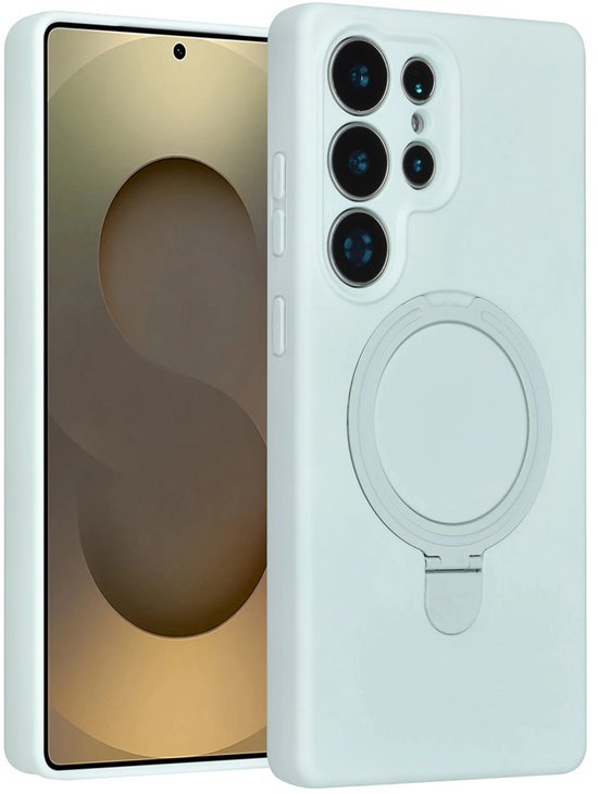 Samsung Galaxy S25 Ultra Hoesjes Schokbestendige Siliconen Backcover met Ringstandaard - Mint Green-Ilumina Benelux