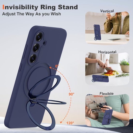 Samsung Galaxy S25 Ultra Hoesjes Schokbestendige Siliconen Backcover met Ringstandaard - Navy Blue-Ilumina Benelux