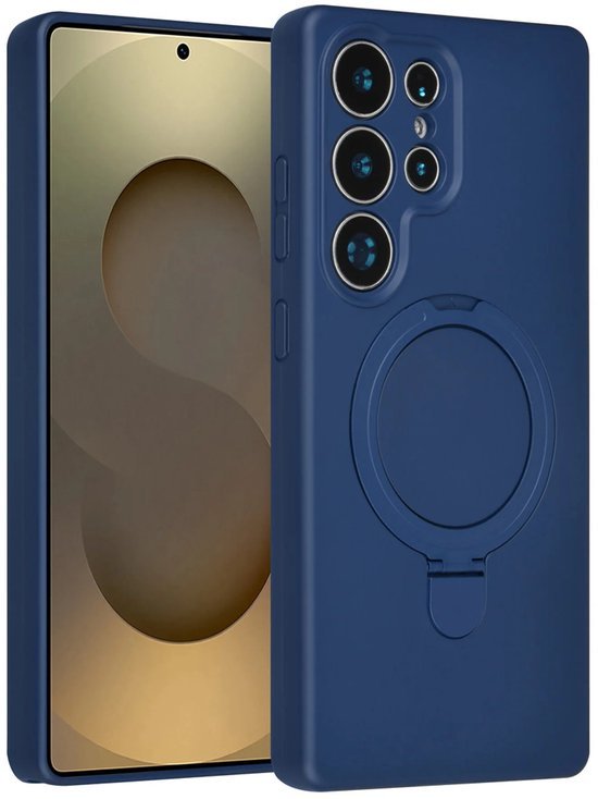 Samsung Galaxy S25 Ultra Hoesjes Schokbestendige Siliconen Backcover met Ringstandaard - Navy Blue-Ilumina Benelux