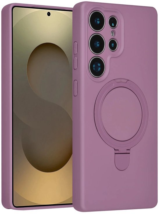 Samsung Galaxy S25 Ultra Hoesjes Schokbestendige Siliconen Backcover met Ringstandaard - Sunset Purple-Ilumina Benelux