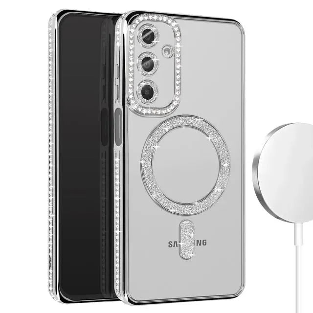 Samsung Galaxy S26 Ultra [Hoesjes – MagSafe Magnetisch – Glitter Sparkle – Zachte TPU Backcover - Zilver-Hoesjes-Ilumina Benelux