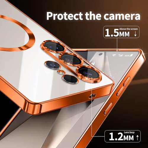 Backcover met 2x Screenprotector Samsung Galaxy A37 Hoesjes – MagSafe Compatible – Ingebouwde Camera Lens Protector - Oranje-Ilumina Benelux