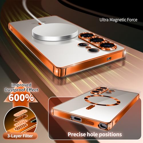 Backcover met 2x Screenprotector Samsung Galaxy A37 Hoesjes – MagSafe Compatible – Ingebouwde Camera Lens Protector - Oranje-Ilumina Benelux