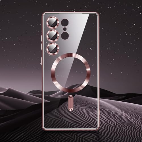 Transparant telefoonhoesje met roségouden ring op donkere achtergrond