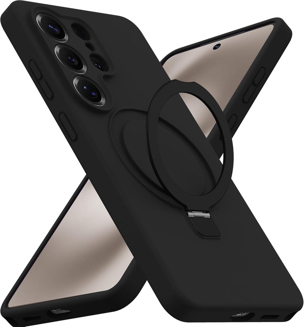 Samsung Galaxy S26 Ultra Hoesjes Schokbestendige Siliconen Backcover met Ringstandaard - Zwart-Ilumina Benelux
