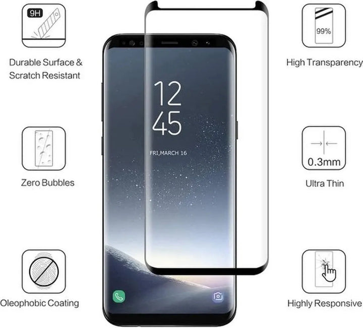 Samsung Galaxy S8 Plus Screenprotector Full Cover – 9H Gehard Glas – Tempered Glas – 1-Pack-Ilumina Benelux