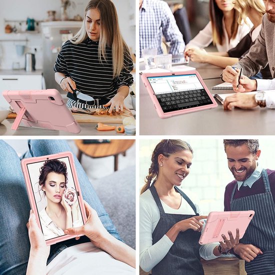 Samsung Galaxy Tab A7 10.4 2020 (SM-T500/T505/T507) Hoesjes – Schokbestendig – Standfunctie – Zwart/Roze-Tablethoesjes-Ilumina Benelux