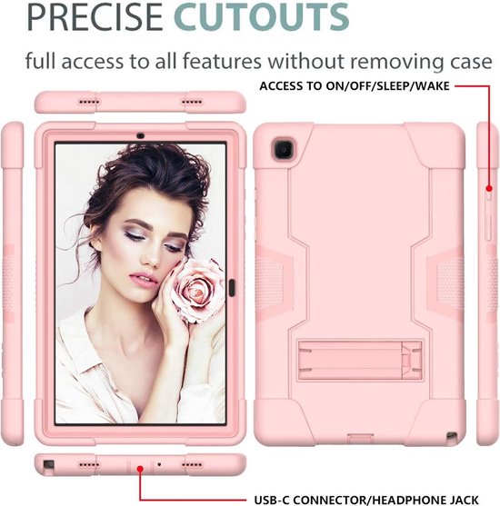 Samsung Galaxy Tab A7 10.4 2020 (SM-T500/T505/T507) Hoesjes – Schokbestendig – Standfunctie – Zwart/Roze-Tablethoesjes-Ilumina Benelux