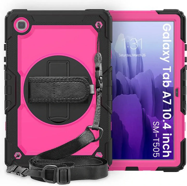 Samsung Galaxy Tab A7 10.4 (2020) T500 – Kids Armor Case Hoesjes – Schokbestendig – Handstrap & Schouderband – Roze/Zwart-Tablethoesjes-Ilumina Benelux