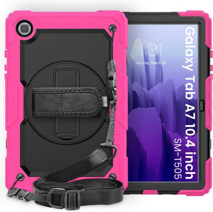 Samsung Galaxy Tab A7 10.4 (2020) T500 – Kids Armor Case Hoesjes – Schokbestendig – Handstrap & Schouderband – Zwart/Roze-Tablethoesjes-Ilumina Benelux
