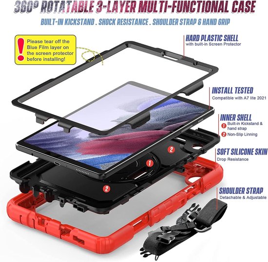 Samsung Galaxy Tab A7 10.4 (2020/2022) SM-T500/T505/T507 Hoesjes – Schokbestendig – Screenprotector – Rood-Tablethoesjes-Ilumina Benelux