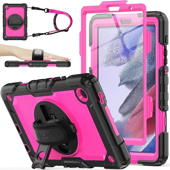 Samsung Galaxy Tab A7 10.4 (2020/2022) SM-T500/T505/T507 Hoesjes – Schokbestendig – Screenprotector – Roze/Zwart-Tablethoesjes-Ilumina Benelux
