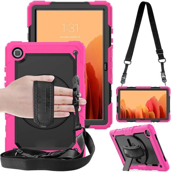 Samsung Galaxy Tab A7 10.4 (2020/2022) SM-T500/T505/T507 Hoesjes – Schokbestendig – Screenprotector – Zwart/Roze-Tablethoesjes-Ilumina Benelux
