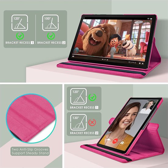 Samsung Galaxy Tab A8 10.5 (2021/2022) Hoesjes – 360° draaibaar – Multi-stand – Donker roze-Tablethoesjes-Ilumina Benelux