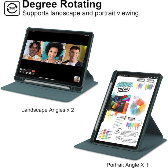Samsung Galaxy Tab A8 10.5 inch (2021/2022) Hoesjes – 360° draaibaar – Potloodhouder – Donkergroen-Tablethoesjes-Ilumina Benelux