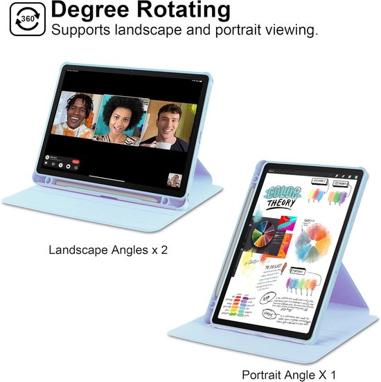 Samsung Galaxy Tab A8 10.5 inch (2021/2022) Hoesjes – 360° draaibaar – Potloodhouder – Lichtblauw-Tablethoesjes-Ilumina Benelux
