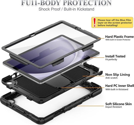 Samsung Galaxy Tab A9+ 11 inch (2023) Hoesjes – Schokbestendig Hoesjes – Penhouder – Screenprotector & standaard – Zwart-Tablethoesjes-Ilumina Benelux