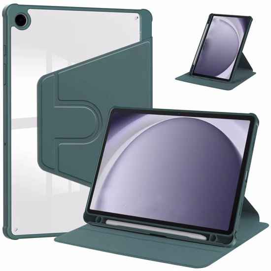 Samsung Galaxy Tab A9 8.7 inch & Tab A11 Hoesjes – 360° draaibaar – Standfunctie – Potloodhouder – Donkergroen-Tablethoesjes-Ilumina Benelux