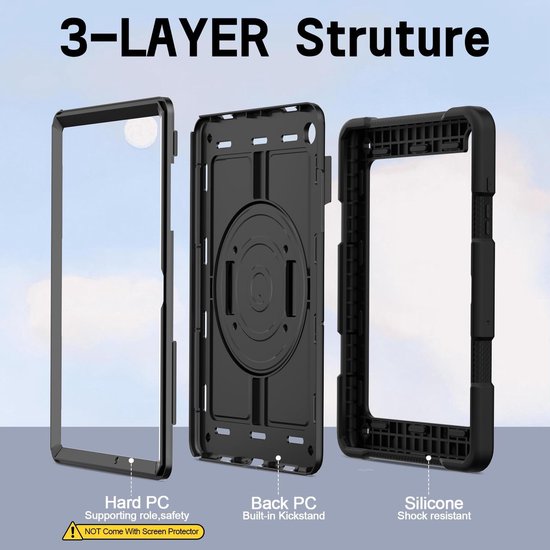 Samsung Galaxy Tab A9 Plus & Tab A11 Plus – Kids Armor Case Hoesjes – Schokbestendig – Handstrap & Schouderband – Zwart-Tablethoesjes-Ilumina Benelux