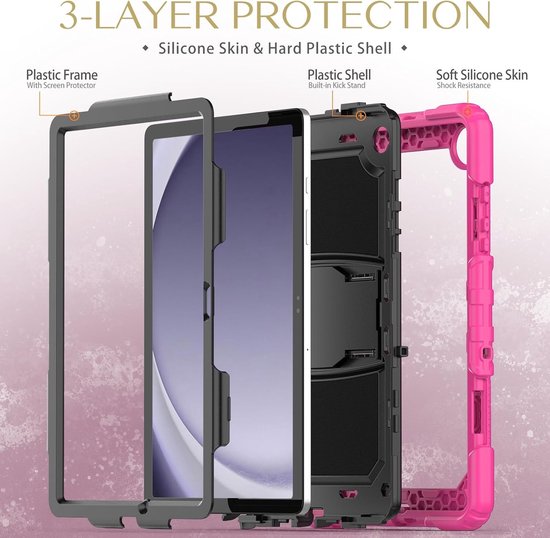 Samsung Galaxy Tab A9 WiFi 8.7 inch Hoesjes – Schokbestendig Hoesjes – Penhouder – Screenprotector & standaard – Roze-Tablethoesjes-Ilumina Benelux