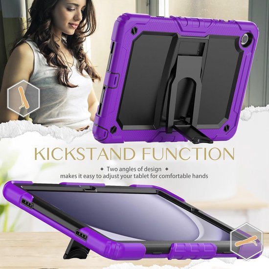 Samsung Galaxy Tab A9/A11 8.7 inch Hoesjes – Schokbestendig Hoesjes – Penhouder – Screenprotector & standaard – Paars-Tablethoesjes-Ilumina Benelux