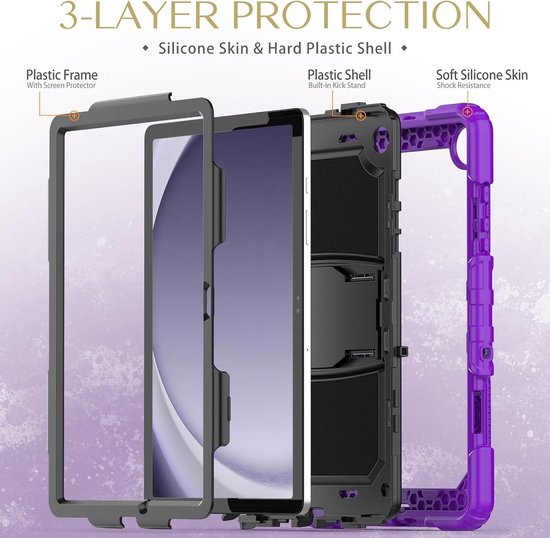 Samsung Galaxy Tab A9/A11 8.7 inch Hoesjes – Schokbestendig Hoesjes – Penhouder – Screenprotector & standaard – Paars-Tablethoesjes-Ilumina Benelux