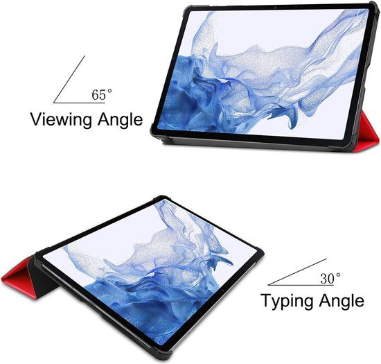 Samsung Galaxy Tab S7/S8 11 inch – Tri-Fold Cover – Ultraslank – Standfunctie – Rood-Tablethoesjes-Ilumina Benelux