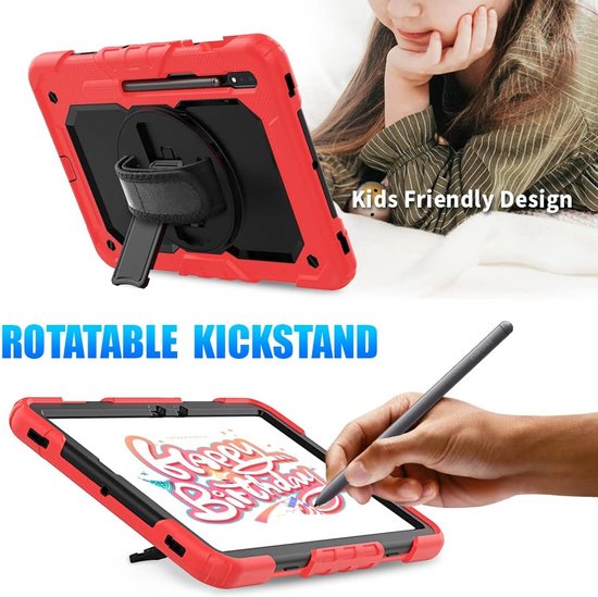 Samsung Galaxy Tab S8 Plus/S7 Plus/S7 FE 12.4 Hoesjes – Schokbestendig – Screenprotector – Rood-Tablethoesjes-Ilumina Benelux