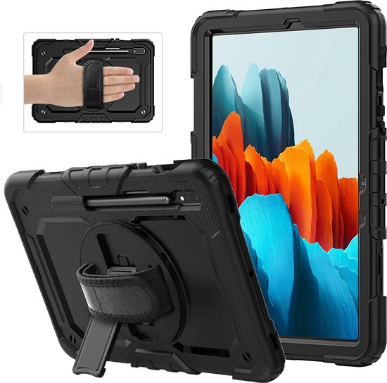 Samsung Galaxy Tab S8 Plus/S7 Plus/S7 FE 12.4 Hoesjes – Schokbestendig – Screenprotector – Zwart-Tablethoesjes-Ilumina Benelux