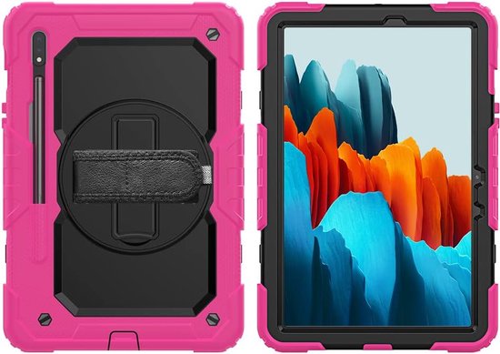 Samsung Galaxy Tab S8 Plus/S7 Plus/S7 FE 12.4 Hoesjes – Schokbestendig – Screenprotector – Zwart/Roze-Tablethoesjes-Ilumina Benelux