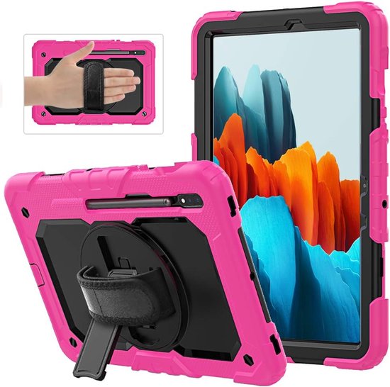 Samsung Galaxy Tab S8 Plus/S7 Plus/S7 FE 12.4 Hoesjes – Schokbestendig – Screenprotector – Zwart/Roze-Tablethoesjes-Ilumina Benelux