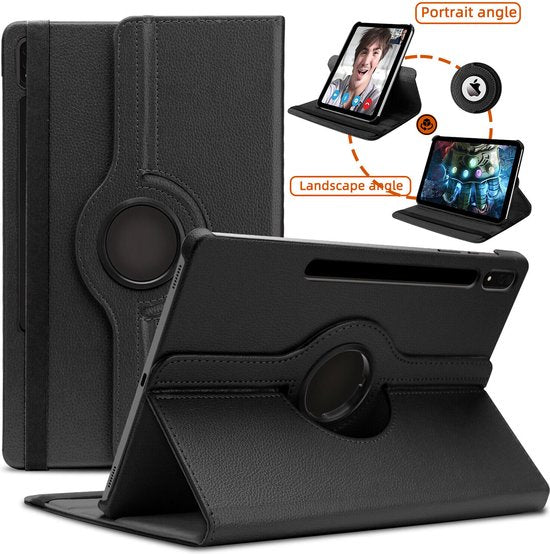 Samsung Galaxy Tab S8 Plus/S7+/S7 FE 12.4 Hoesjes – 360° draaibaar – Auto Wake/Sleep – Zwart-Tablethoesjes-Ilumina Benelux