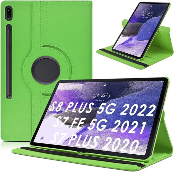 Samsung Galaxy Tab S8 Plus/S7+/S7 FE 12.4 Hoesjes – 360° draaibaar – Multi-stand – Groen-Tablethoesjes-Ilumina Benelux