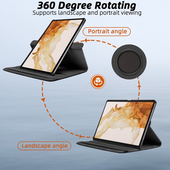 Samsung Galaxy Tab S8 Plus/S7+/S7 FE 12.4 Hoesjes – 360° draaibaar – Standfunctie – Zwart-Tablethoesjes-Ilumina Benelux