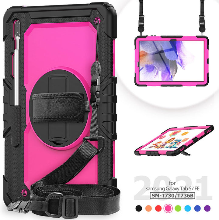 Samsung Galaxy Tab S8 Plus/S7+/S7 FE 12.4 – Kids Armor Case Hoesjes – Schokbestendig – Handstrap – Roze/Zwart-Tablethoesjes-Ilumina Benelux