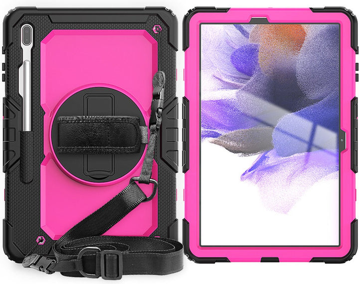 Samsung Galaxy Tab S8 Plus/S7+/S7 FE 12.4 – Kids Armor Case Hoesjes – Schokbestendig – Handstrap – Roze/Zwart-Tablethoesjes-Ilumina Benelux