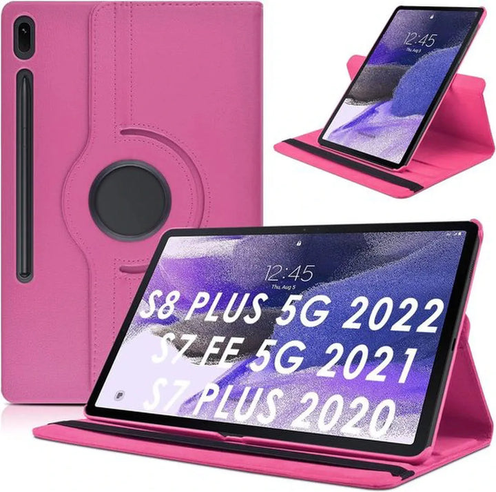 Samsung Galaxy Tab S8 Plus/S7+/S7 FE 12.4 inch Hoesjes – 360° draaibaar – Standfunctie – Roze-Tablethoesjes-Ilumina Benelux