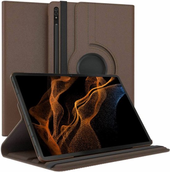 Samsung Galaxy Tab S8 Ultra 12.4 inch (SM-X900/X906) Hoesjes – 360° draaibaar – Multi-stand – Bruin-Tablethoesjes-Ilumina Benelux
