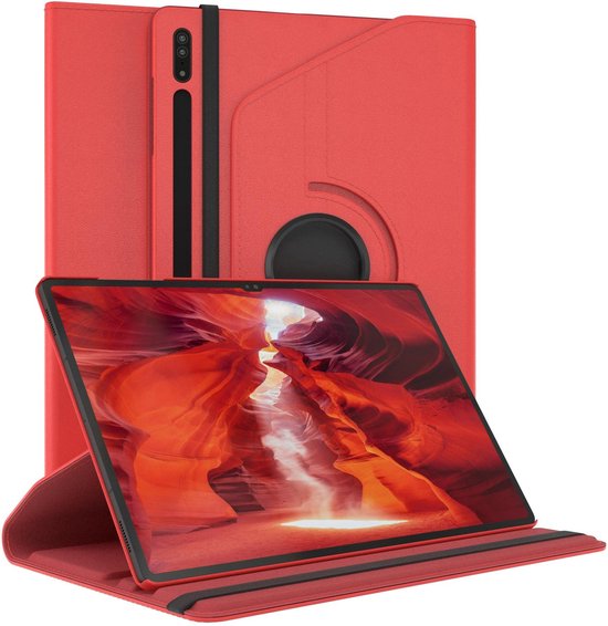 Samsung Galaxy Tab S8 Ultra 12.4 inch (SM-X900/X906) Hoesjes – 360° draaibaar – Multi-stand – Rood-Tablethoesjes-Ilumina Benelux