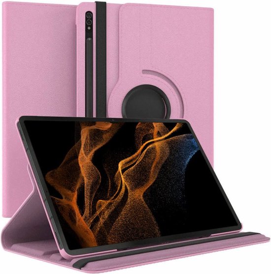 Samsung Galaxy Tab S8 Ultra 12.4 inch (SM-X900/X906) Hoesjes – 360° draaibaar – Standfunctie – Lichtroze-Tablethoesjes-Ilumina Benelux