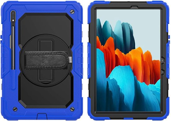 Samsung Galaxy Tab S8 Ultra 14.6 (2022) Hoesjes – Schokbestendig – Screenprotector – Handriem/Schouderriem – Blauw-Tablethoesjes-Ilumina Benelux