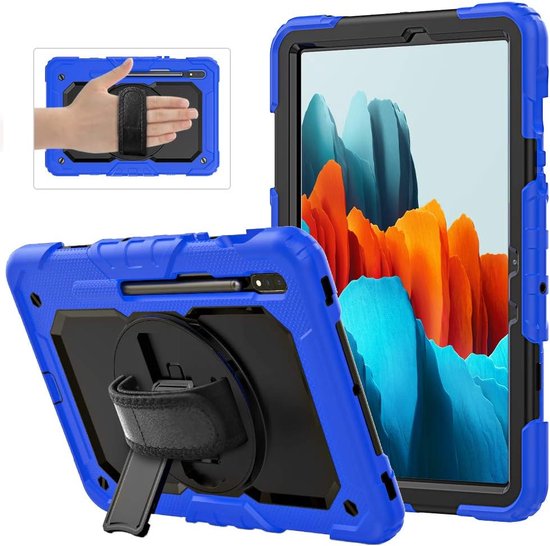 Samsung Galaxy Tab S8 Ultra 14.6 (2022) Hoesjes – Schokbestendig – Screenprotector – Handriem/Schouderriem – Blauw-Tablethoesjes-Ilumina Benelux