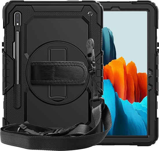 Samsung Galaxy Tab S8 Ultra 14.6 (2022) Hoesjes – Schokbestendig – Screenprotector – Handriem/Schouderriem – Zwart-Tablethoesjes-Ilumina Benelux