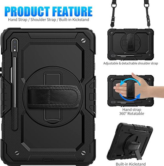 Samsung Galaxy Tab S8/S7 11 inch Hoesjes – Schokbestendig – Screenprotector – Handriem & Schouderriem – Zwart-Tablethoesjes-Ilumina Benelux
