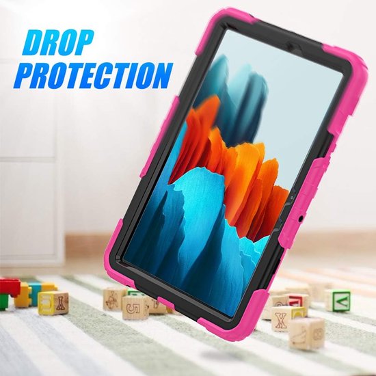 Samsung Galaxy Tab S8/S7 11 inch Hoesjes – Schokbestendig – Screenprotector – Handriem & Schouderriem – Zwart/Roze-Tablethoesjes-Ilumina Benelux