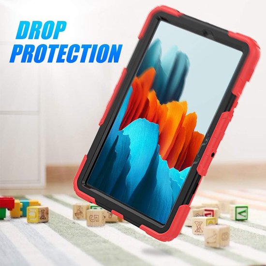Samsung Galaxy Tab S8/S7 11 inch Hoesjes – Schokbestendig – Screenprotector + handriem/schouderriem – Rood-Tablethoesjes-Ilumina Benelux